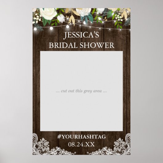 Rustieke Houten Bloem Lichtjes Bruidsfeest Foto Pr Poster (Voorkant)