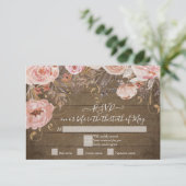Rustieke Houten Bloem Roze Roos Goud RSVP Antwoord (Staand voorkant)