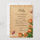 Rustieke Houten Bloem Vlinder Bruidsmeisje Kaart (Voorkant)