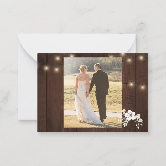 Rustieke houten bloemen 2 foto's bruiloft dank u notitiekaartje (Achterkant)