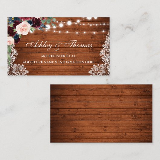 Rustieke Houten Bloemen Bruiloft Registry Invoegen Informatiekaartje (Voorkant / Achterkant)