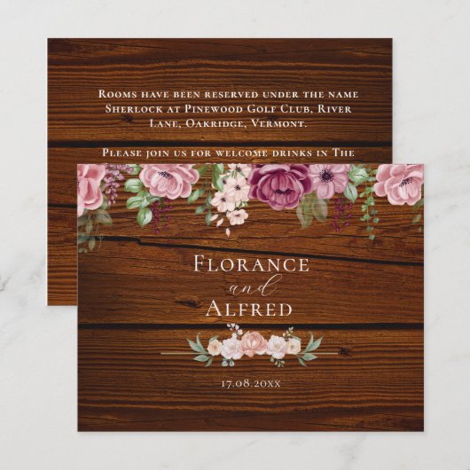 Rustieke houten bloemen elegante witte kastanjebru notitiekaartje (Voorkant / Achterkant)