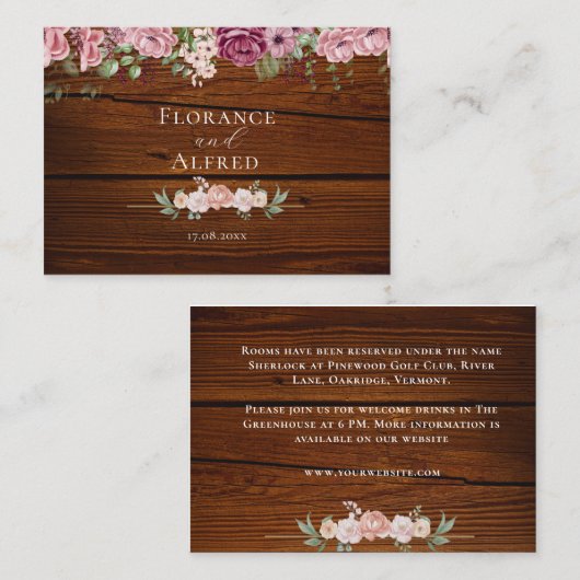 Rustieke houten bloemen elegante witte kastanjebru notitiekaartje (Voorkant / Achterkant)