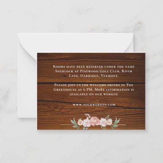 Rustieke houten bloemen elegante witte kastanjebru notitiekaartje (Achterkant)