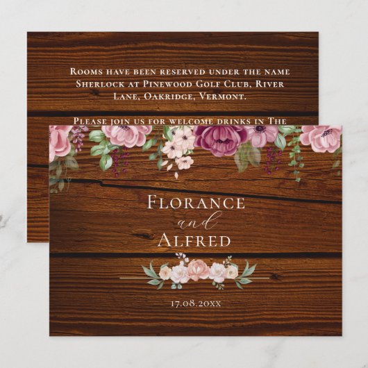 Rustieke houten bloemen elegante witte kastanjebru notitiekaartje (Voorkant / Achterkant)