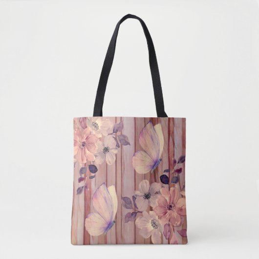 Rustieke houten bloemen en vlinders tote bag (Voorkant)