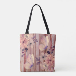 Rustieke houten bloemen en vlinders tote bag