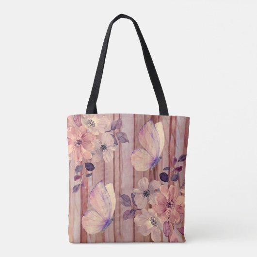 Rustieke houten bloemen en vlinders tote bag (Achterkant)