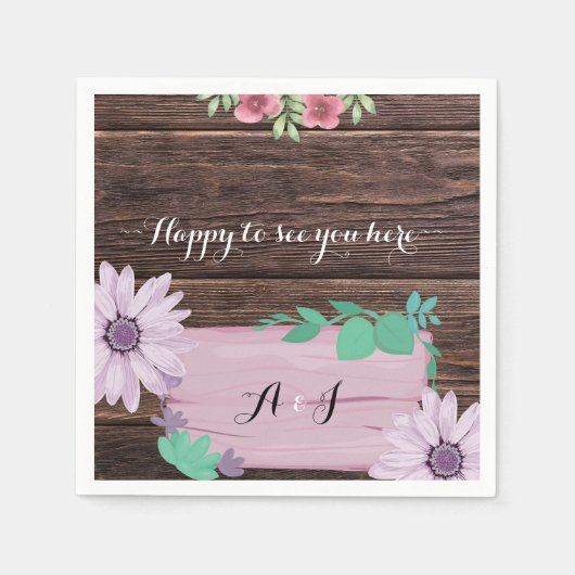 Rustieke houten bloemen MONOGRAM bruiloft Servette Servet (Voorkant)