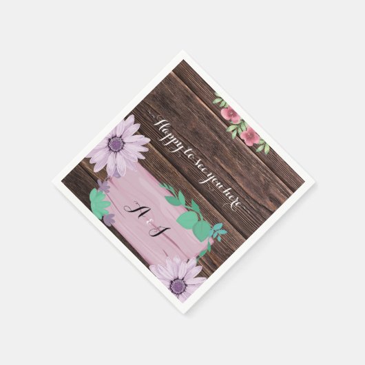 Rustieke houten bloemen MONOGRAM bruiloft Servette Servet (Hoek)