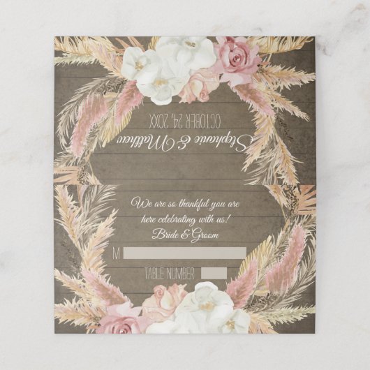 Rustieke Houten Bloemen Pampas Grass Tent Plaats K Plaatskaartje (Buitenkant ongevouwen)