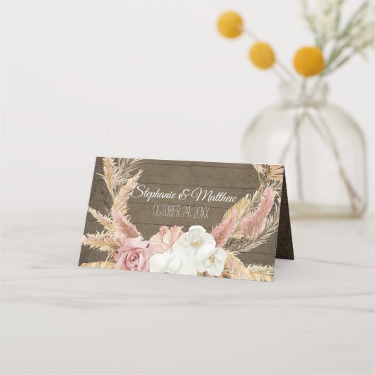 Rustieke Houten Bloemen Pampas Grass Tent Plaats K Plaatskaartje (Achterkant)