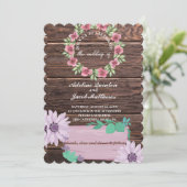 Rustieke houten bloemen Script en foto bruiloft Kaart (Staand voorkant)
