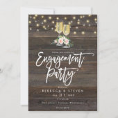 Rustieke houten bloemen verlovingsfeest uitnodigin kaart (Voorkant)