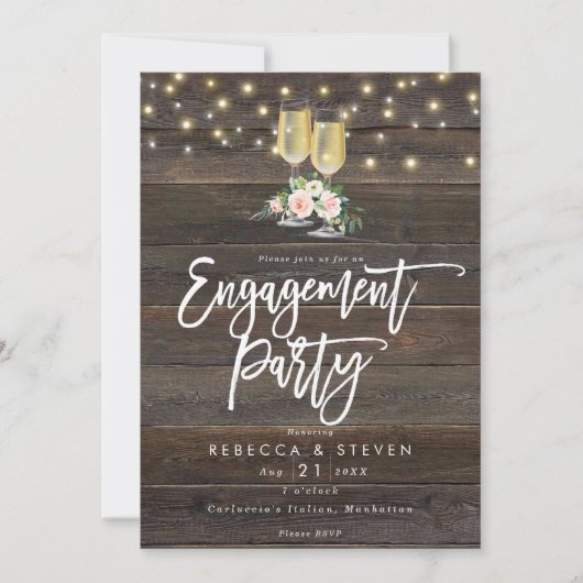 Rustieke houten bloemen verlovingsfeest uitnodigin kaart (Voorkant)