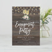 Rustieke houten bloemen verlovingsfeest uitnodigin kaart (Staand voorkant)