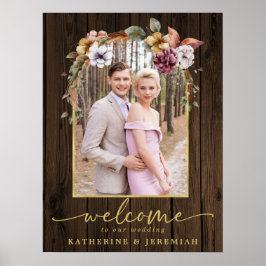 Rustieke Houten Bloemenboog Foto Bruiloft Welkom Poster