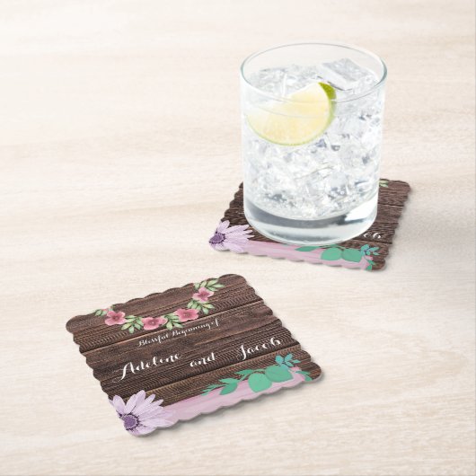 Rustieke houten bloemenbruiloft onderzetter (Insitu)