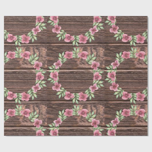 Rustieke houten bloemenbruiloftsgeschenk cadeaupapier (Vlak)
