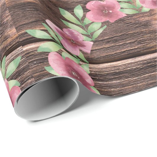 Rustieke houten bloemenbruiloftsgeschenk cadeaupapier (Rol Hoek)