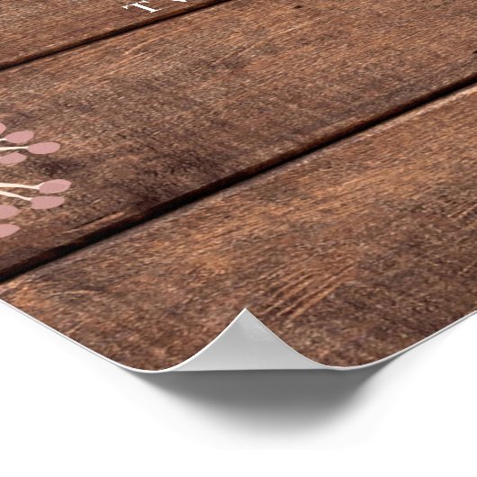 Rustieke Houten Bloemencascade Bruiloft Welkom Bor Poster (Hoek)