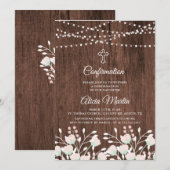 Rustieke houten bloemenkruis bevestiging uitnodigi kaart (Voorkant / Achterkant)