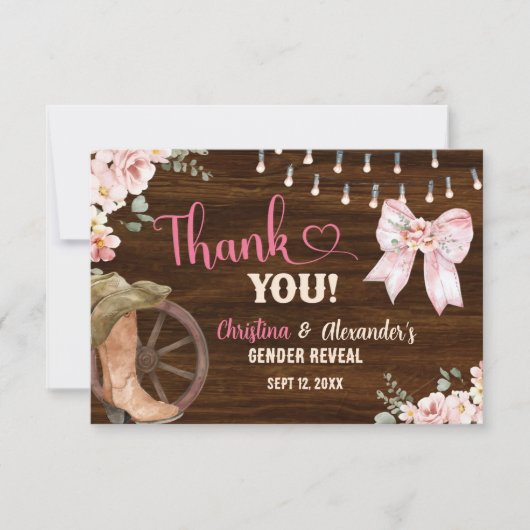 Rustieke houten bloemenlaarzen of bogen Dank u kaa Bedankkaart (Voorkant)