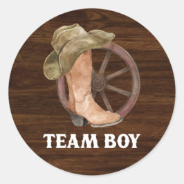 Rustieke houten bloemenlaarzen of bogen Team Boy S Ronde Sticker