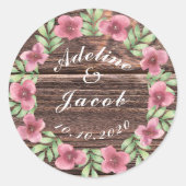 Rustieke houten bloemenscript bruiloft stickers (Voorkant)
