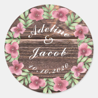 Rustieke houten bloemenscript bruiloft stickers