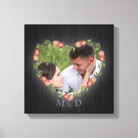 Rustieke houten bloemhart aangepaste foto canvas afdruk (Voorkant)