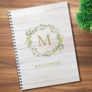 Rustieke Houten Bloemige Waterverf Monogram Notitieboek