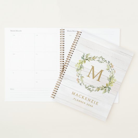 Rustieke Houten Bloemige Waterverf Monogram Planner (Display)