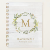 Rustieke Houten Bloemige Waterverf Monogram Planner (Voorkant)