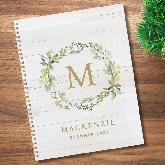 Rustieke Houten Bloemige Waterverf Monogram Planner