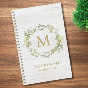 Rustieke Houten Bloemige Waterverf Monogram Planner