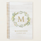 Rustieke Houten Bloemige Waterverf Monogram Planner (Voorkant)