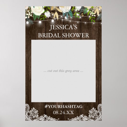 Rustieke houten bloemlichten bruidsfeest foto prop poster (Voorkant)