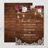 Rustieke Houten Bloemstuk Mason Jar Bewaar de Datu Save The Date (Voorkant / Achterkant)