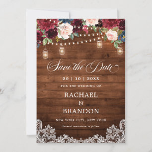 Rustieke Houten Bloemstuk Mason Jar Bewaar de Datu Save The Date