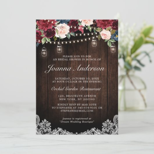 Rustieke Houten Bloemstuk Mason Pot Bruiloftsfeest Kaart (Staand voorkant)