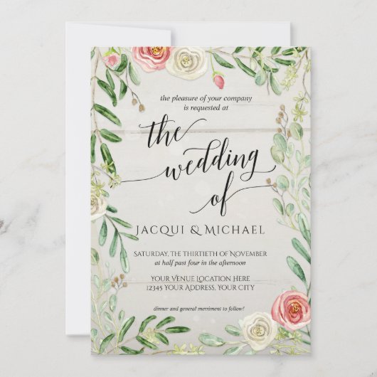 Rustieke houten blozen en ivoor Rozen bloemenbruil Kaart (Voorkant)