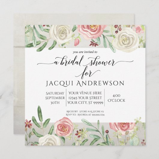 Rustieke Houten Blush Ivoor Roos Bloem Bruiloft Fe Kaart (Voorkant / Achterkant)