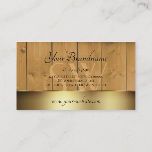 Rustieke Houten Boards Houtkorrel met Monogram Gou Visitekaartje (Achterkant)