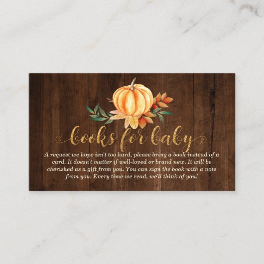 Rustieke houten boeken voor Baby pompoen Baby show Informatiekaartje (Voorkant)