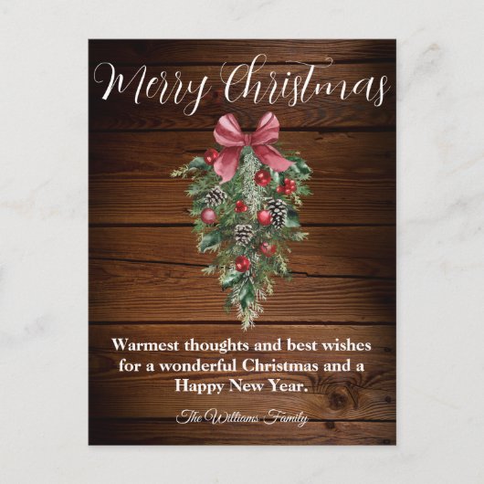 Rustieke houten boerderij waterverf kerstboom briefkaart (Voorkant)