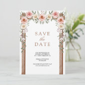 Rustieke Houten Boho Bloem Foto Luifel Bruiloft Save The Date (Staand voorkant)