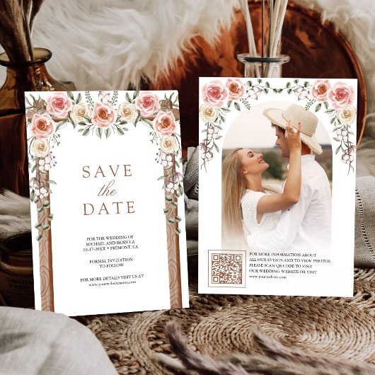 Rustieke Houten Boho Bloem Foto Luifel Bruiloft Save The Date