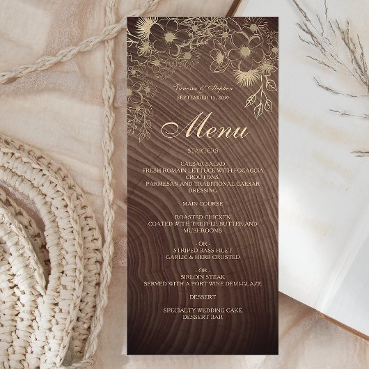 Rustieke Houten Boho Bloemachtig Trouwmenu Menu