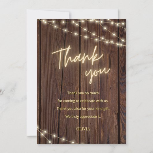 Rustieke houten boho string verlichting vrijgezell bedankkaart (Voorkant)